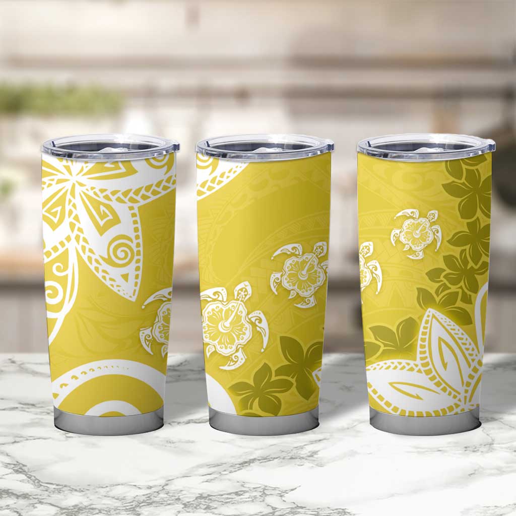 Polynesia Tumbler Cup Yellow Tribal Turtle Floral Pattern LT05 - Polynesian Pride