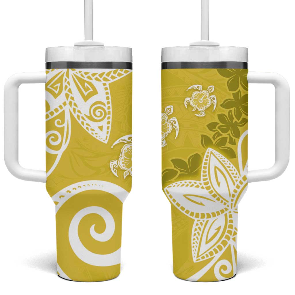 Polynesia Tumbler With Handle Yellow Tribal Turtle Floral Pattern LT05 One Size: 40 oz Yellow - Polynesian Pride