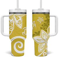 Polynesia Tumbler With Handle Yellow Tribal Turtle Floral Pattern LT05 One Size: 40 oz Yellow - Polynesian Pride