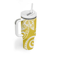 Polynesia Tumbler With Handle Yellow Tribal Turtle Floral Pattern LT05 - Polynesian Pride