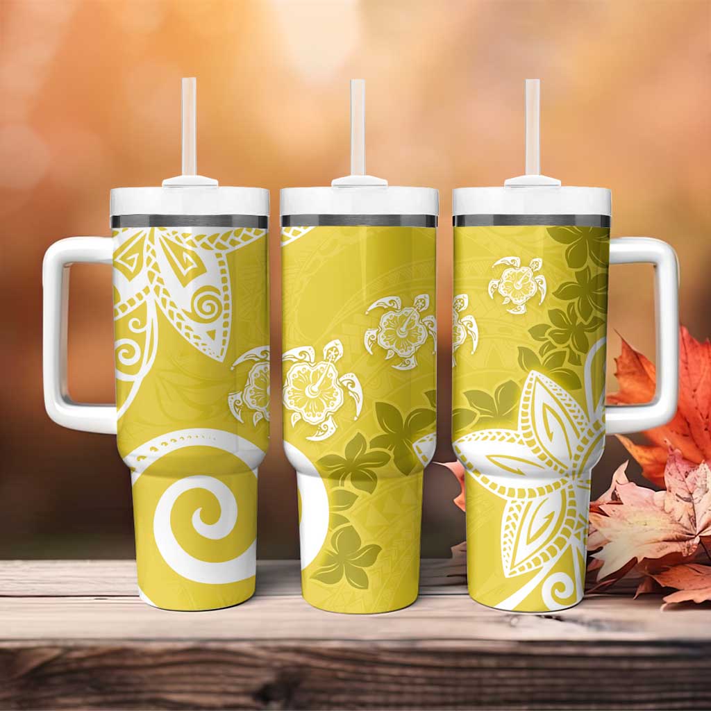 Polynesia Tumbler With Handle Yellow Tribal Turtle Floral Pattern LT05 - Polynesian Pride
