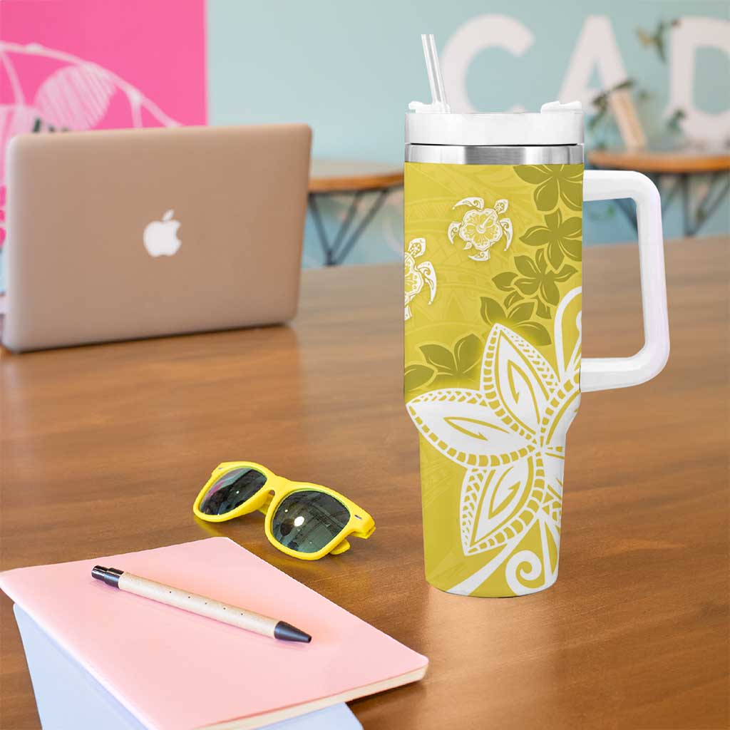 Polynesia Tumbler With Handle Yellow Tribal Turtle Floral Pattern LT05 - Polynesian Pride