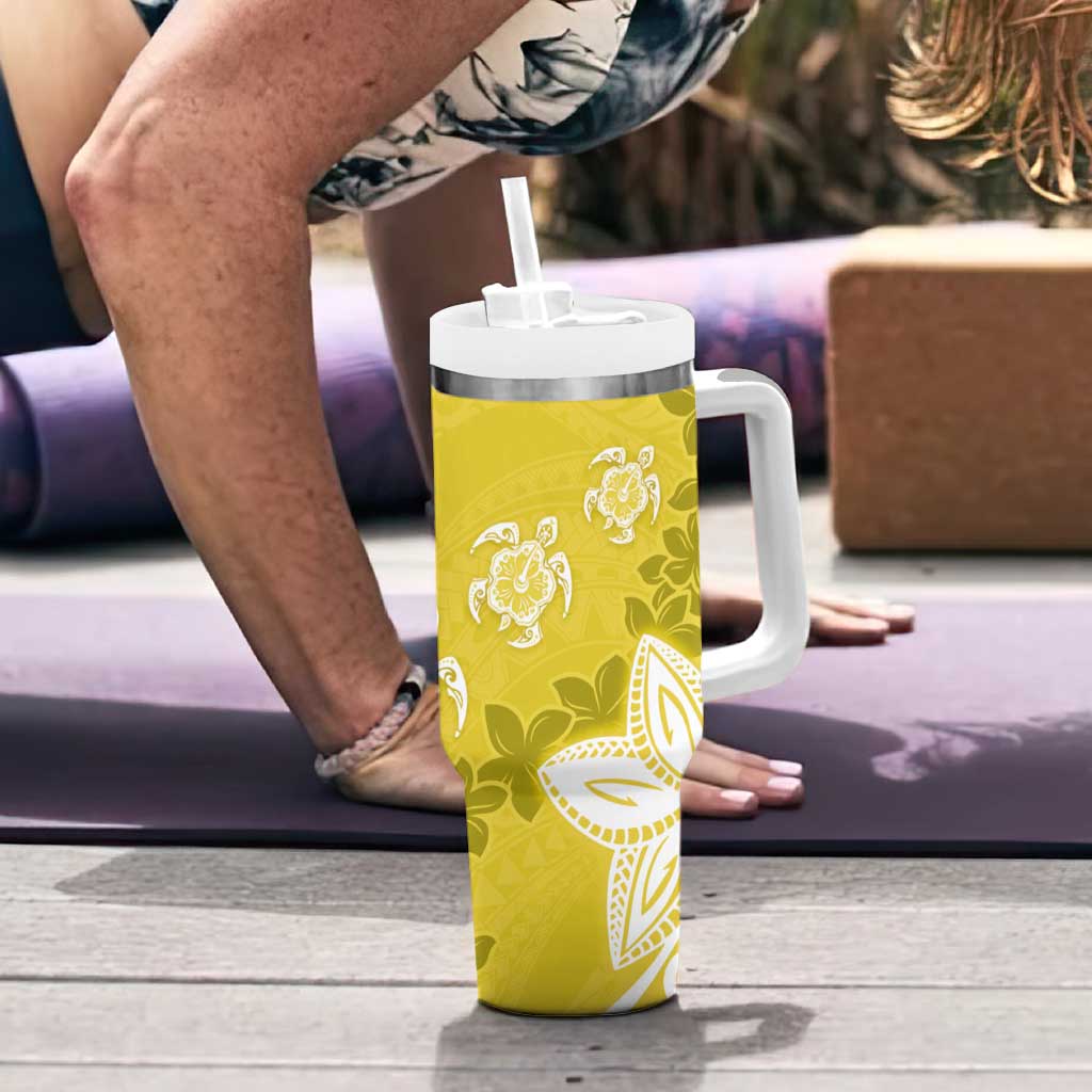 Polynesia Tumbler With Handle Yellow Tribal Turtle Floral Pattern LT05 - Polynesian Pride