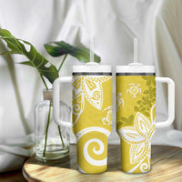 Polynesia Tumbler With Handle Yellow Tribal Turtle Floral Pattern LT05 - Polynesian Pride
