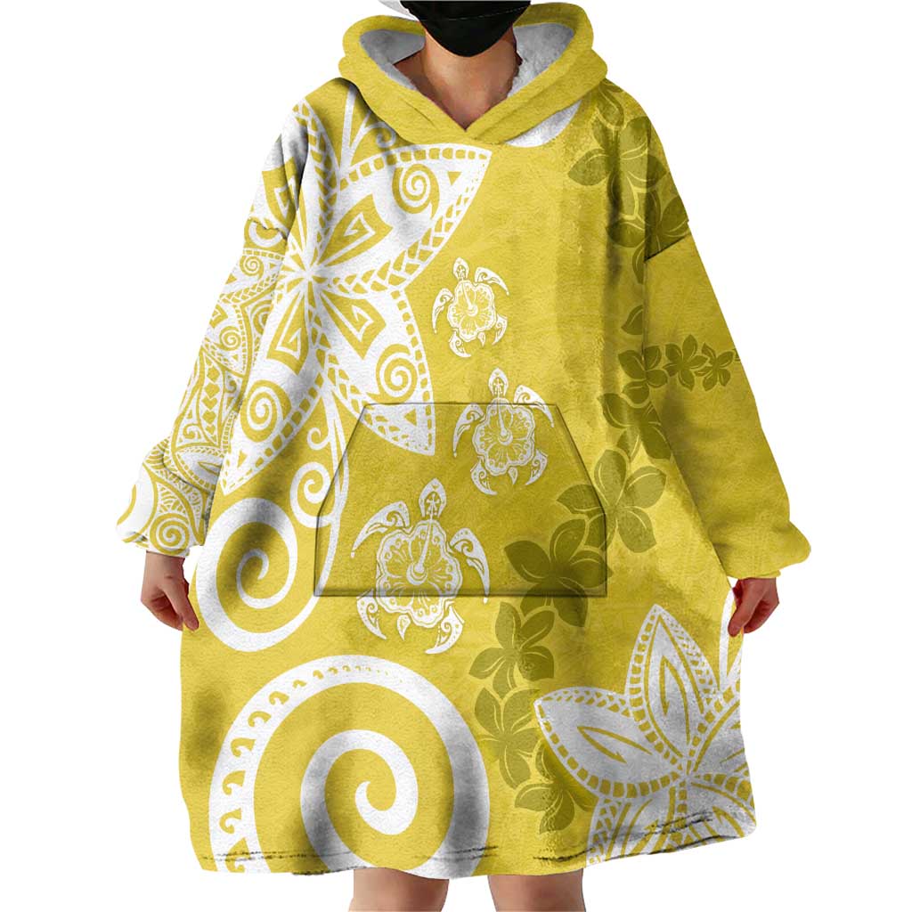 Polynesia Wearable Blanket Hoodie Yellow Tribal Turtle Floral Pattern LT05 - Polynesian Pride