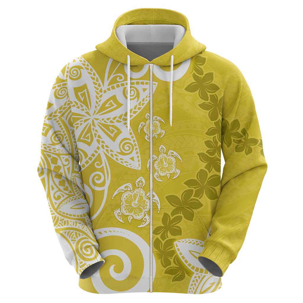 Polynesia Zip Hoodie Yellow Tribal Turtle Floral Pattern