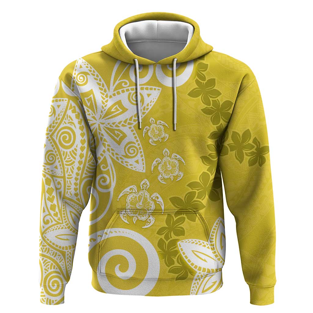 Polynesia Zip Hoodie Yellow Tribal Turtle Floral Pattern