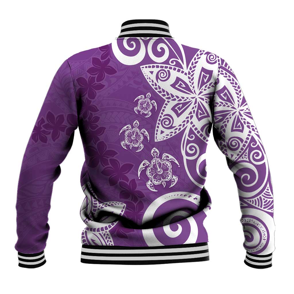 Polynesia Baseball Jacket Purple Tribal Turtle Floral Pattern LT05 - Polynesian Pride