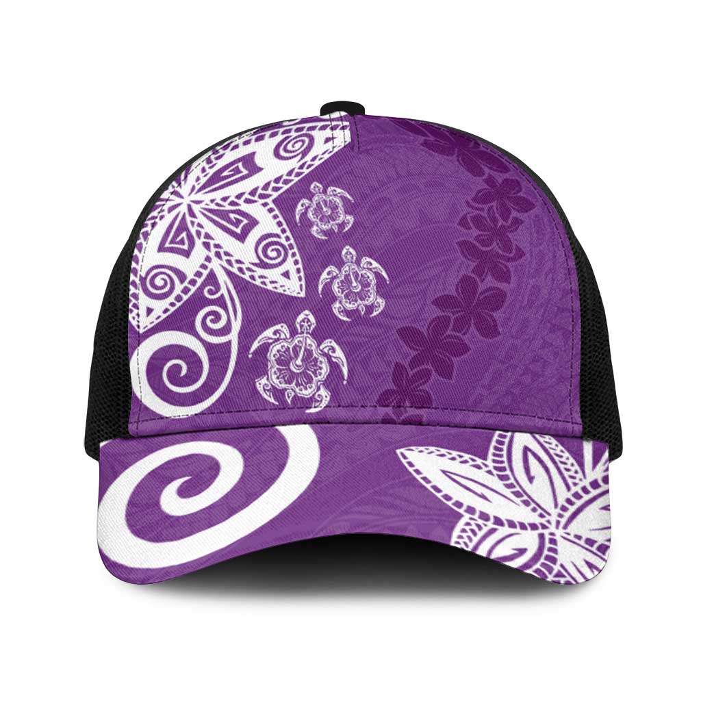 Polynesia Baseball Net Cap Purple Tribal Turtle Floral Pattern - Polynesian Pride