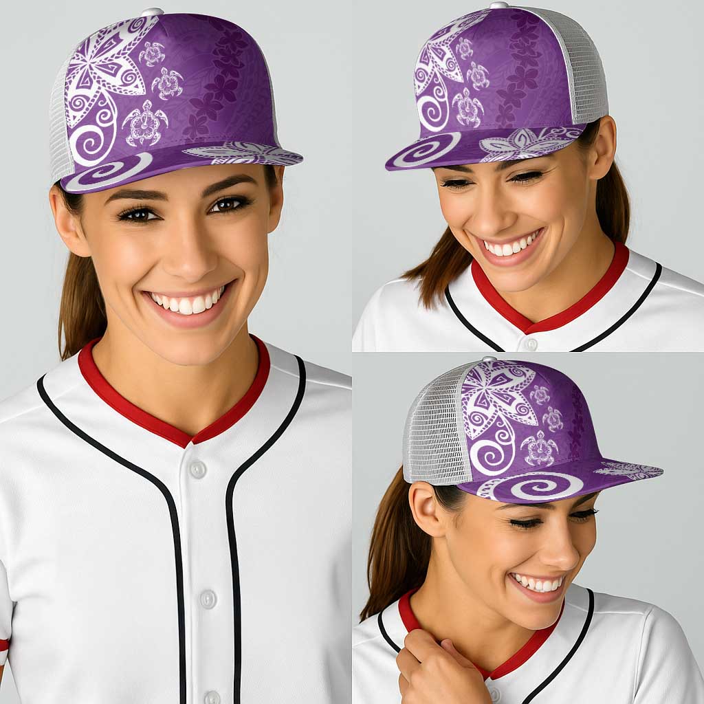 Polynesia Baseball Net Cap Purple Tribal Turtle Floral Pattern - Polynesian Pride