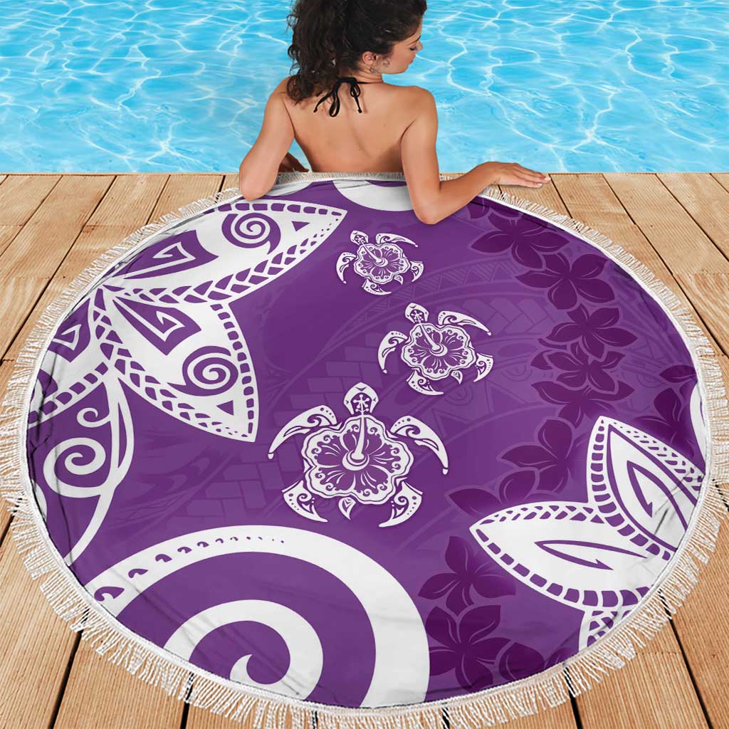 Polynesia Beach Blanket Purple Tribal Turtle Floral Pattern LT05 - Polynesian Pride