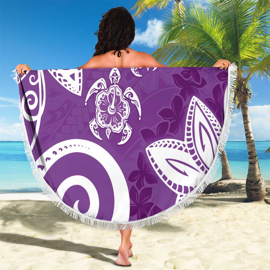 Polynesia Beach Blanket Purple Tribal Turtle Floral Pattern LT05 - Polynesian Pride