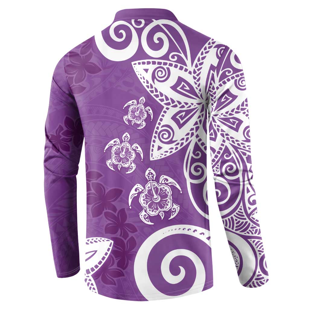 Polynesia Button Sweatshirt Purple Tribal Turtle Floral Pattern LT05 - Polynesian Pride