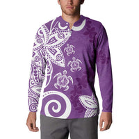 Polynesia Button Sweatshirt Purple Tribal Turtle Floral Pattern LT05 - Polynesian Pride