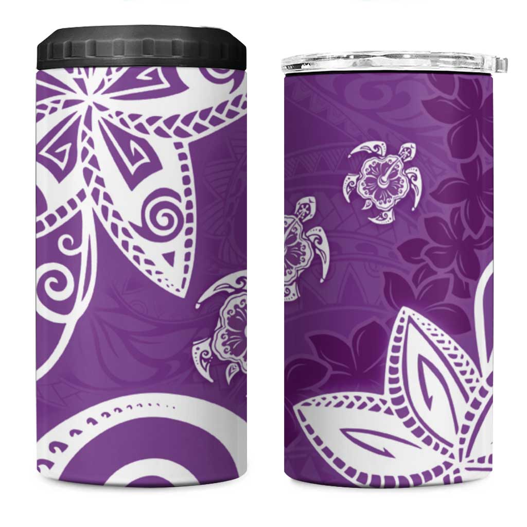 Polynesia 4 in 1 Can Cooler Tumbler Purple Tribal Turtle Floral Pattern LT05 One Size: 16 oz Purple - Polynesian Pride