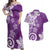 Polynesia Couples Matching Off Shoulder Maxi Dress and Hawaiian Shirt Purple Tribal Turtle Floral Pattern