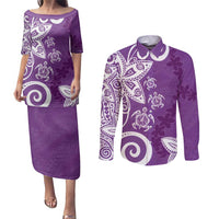 Polynesia Couples Matching Puletasi and Long Sleeve Button Shirt Purple Tribal Turtle Floral Pattern LT05 Purple - Polynesian Pride