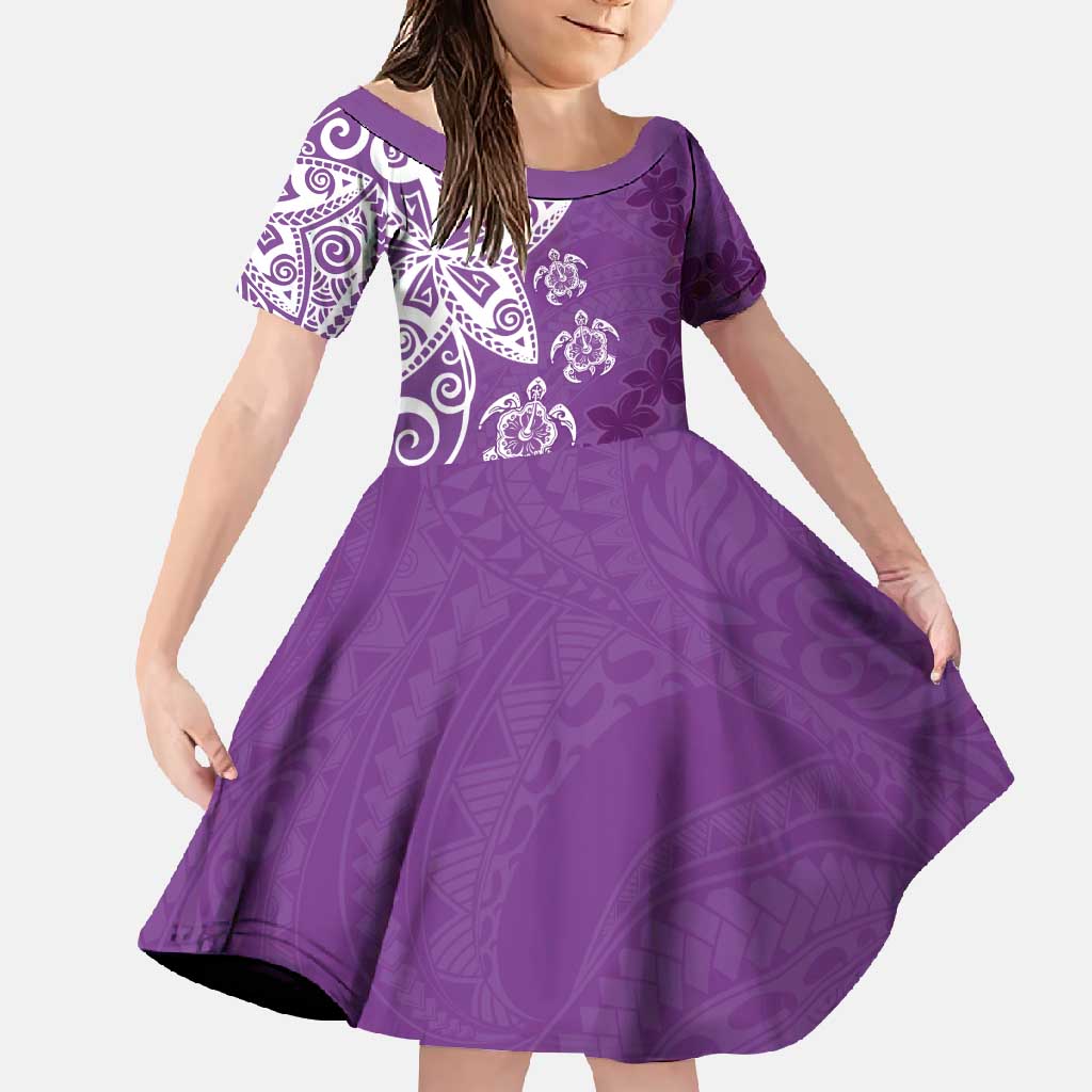 Polynesia Family Matching Mermaid Dress and Hawaiian Shirt Purple Tribal Turtle Floral Pattern