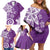 Polynesia Family Matching Off Shoulder Short Dress and Hawaiian Shirt Purple Tribal Turtle Floral Pattern