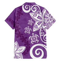 Polynesia Family Matching Tank Maxi Dress and Hawaiian Shirt Purple Tribal Turtle Floral Pattern