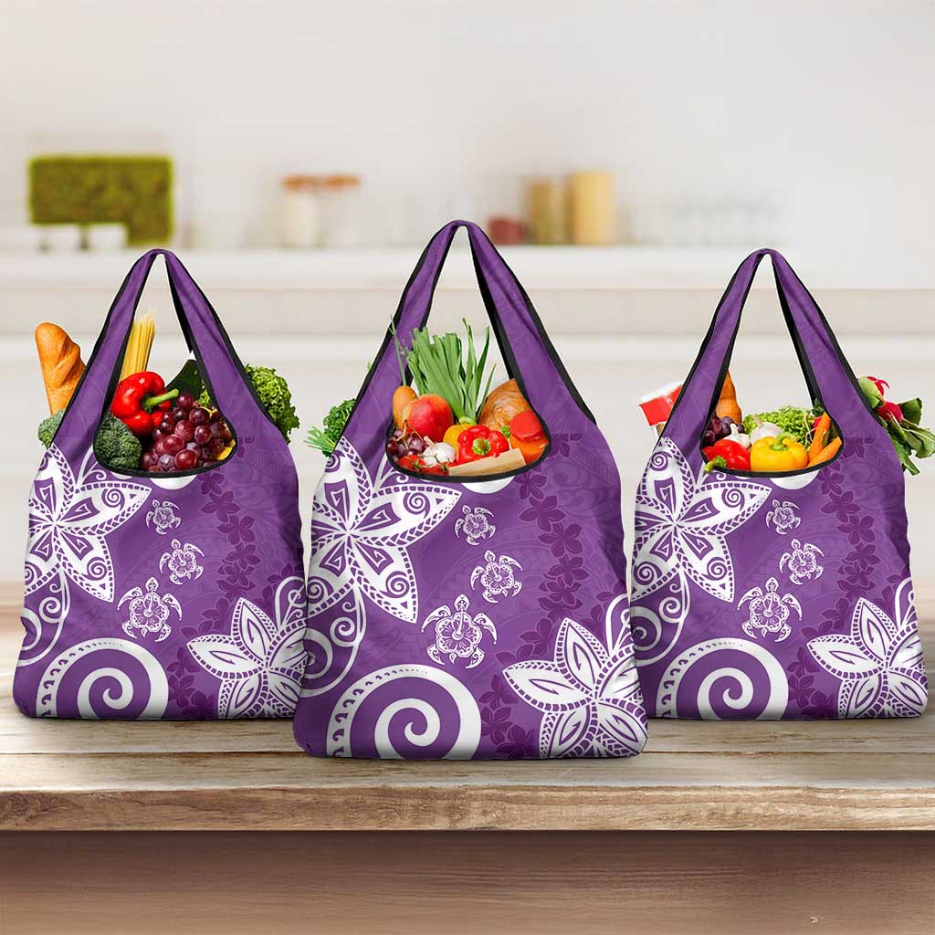 Polynesia Grocery Bag Purple Tribal Turtle Floral Pattern LT05 3-pack One Size Purple - Polynesian Pride