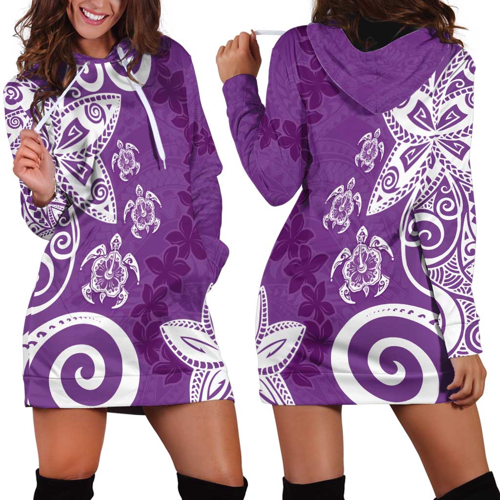 Polynesia Hoodie Dress Purple Tribal Turtle Floral Pattern LT05 - Polynesian Pride