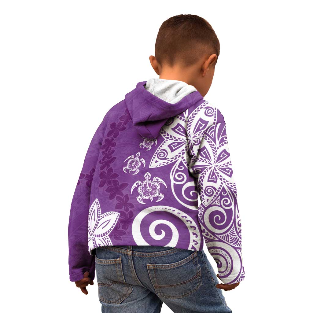 Polynesia Kid Hoodie Purple Tribal Turtle Floral Pattern