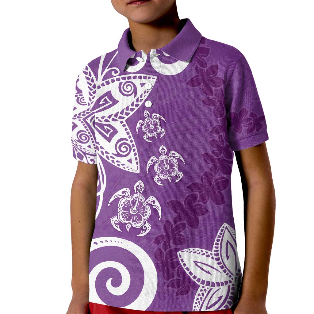 Polynesia Kid Polo Shirt Purple Tribal Turtle Floral Pattern