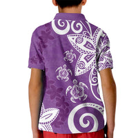 Polynesia Kid Polo Shirt Purple Tribal Turtle Floral Pattern