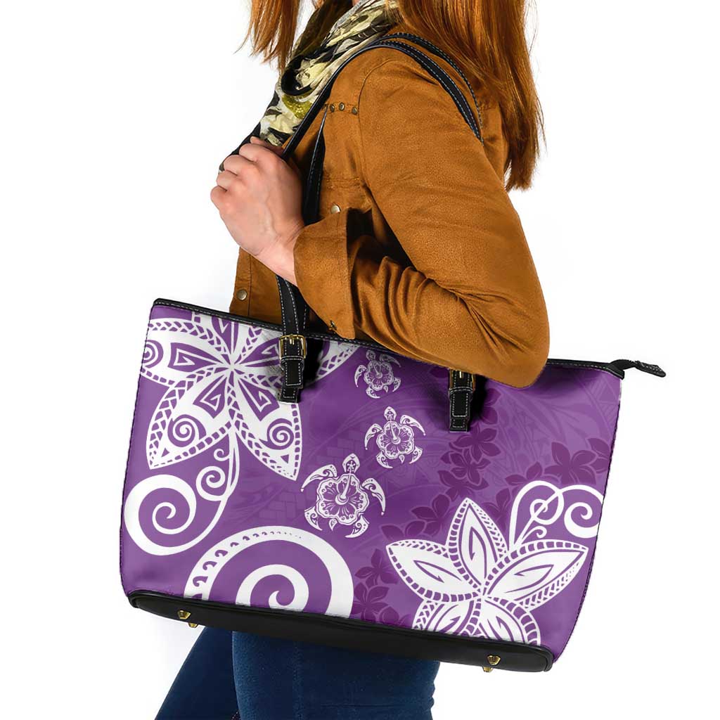 Polynesia Leather Tote Bag Purple Tribal Turtle Floral Pattern LT05 Purple - Polynesian Pride
