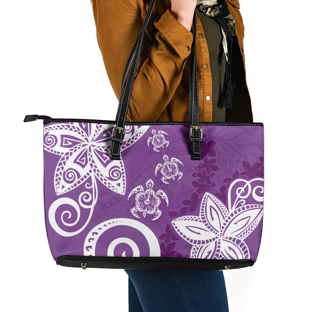 Polynesia Leather Tote Bag Purple Tribal Turtle Floral Pattern LT05 - Polynesian Pride