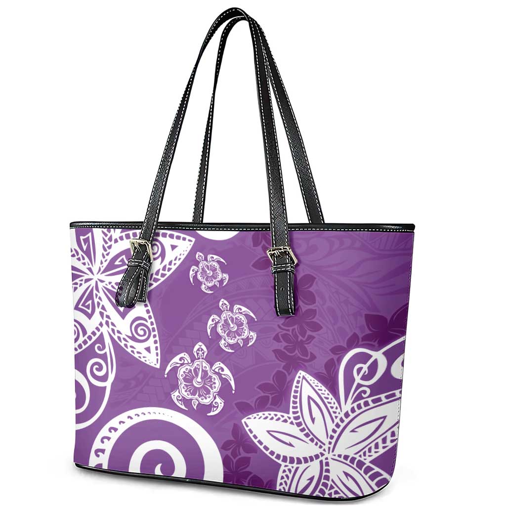 Polynesia Leather Tote Bag Purple Tribal Turtle Floral Pattern LT05 - Polynesian Pride