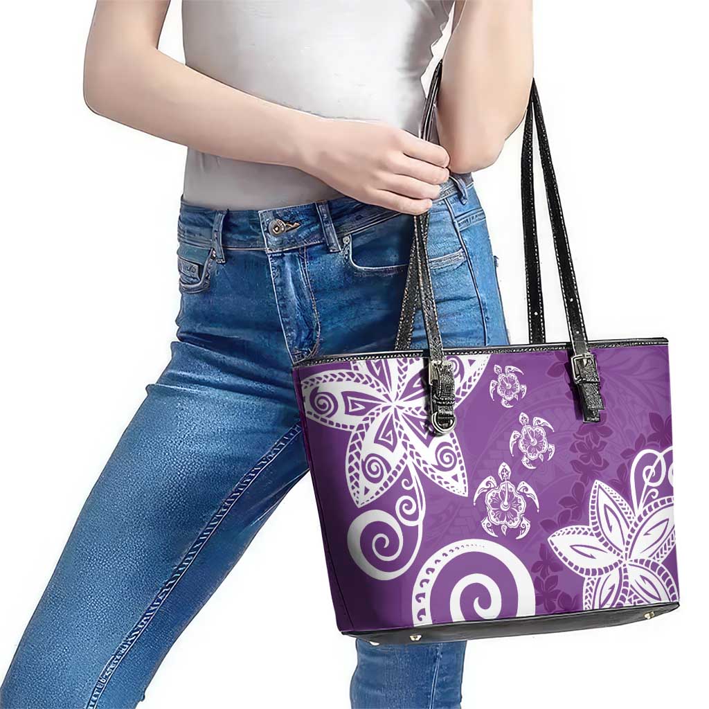 Polynesia Leather Tote Bag Purple Tribal Turtle Floral Pattern LT05 - Polynesian Pride