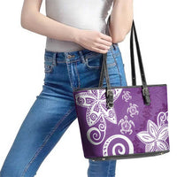 Polynesia Leather Tote Bag Purple Tribal Turtle Floral Pattern LT05 - Polynesian Pride