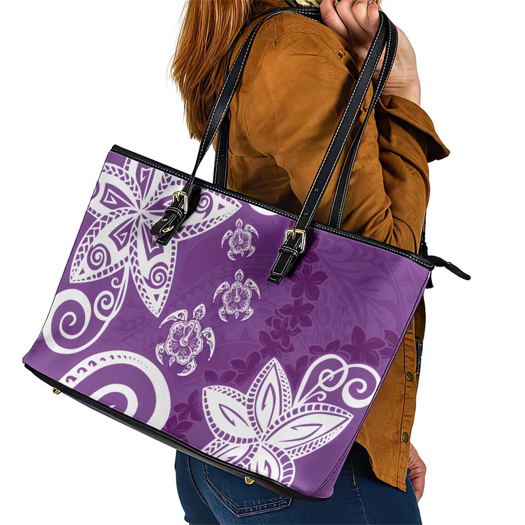 Polynesia Leather Tote Bag Purple Tribal Turtle Floral Pattern LT05 - Polynesian Pride