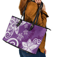 Polynesia Leather Tote Bag Purple Tribal Turtle Floral Pattern LT05 - Polynesian Pride