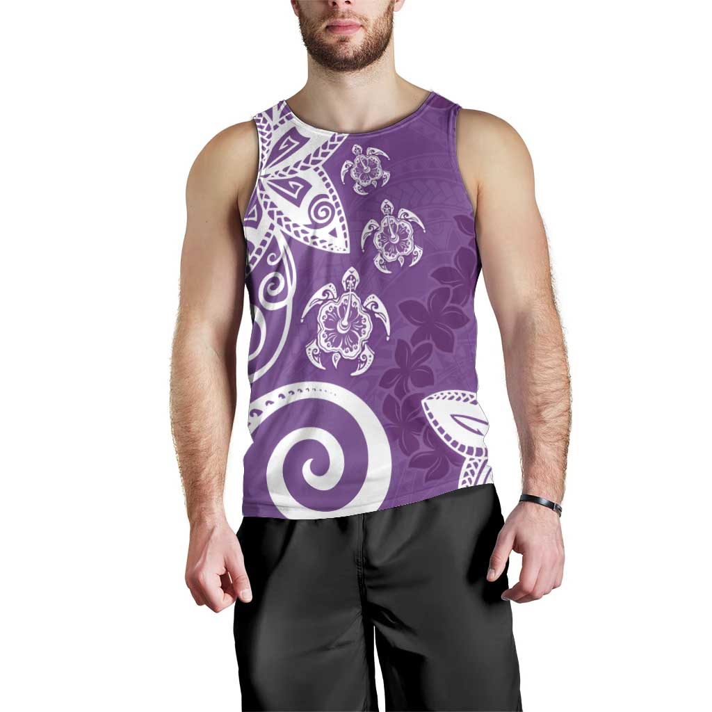 Polynesia Men Tank Top Purple Tribal Turtle Floral Pattern LT05 - Polynesian Pride