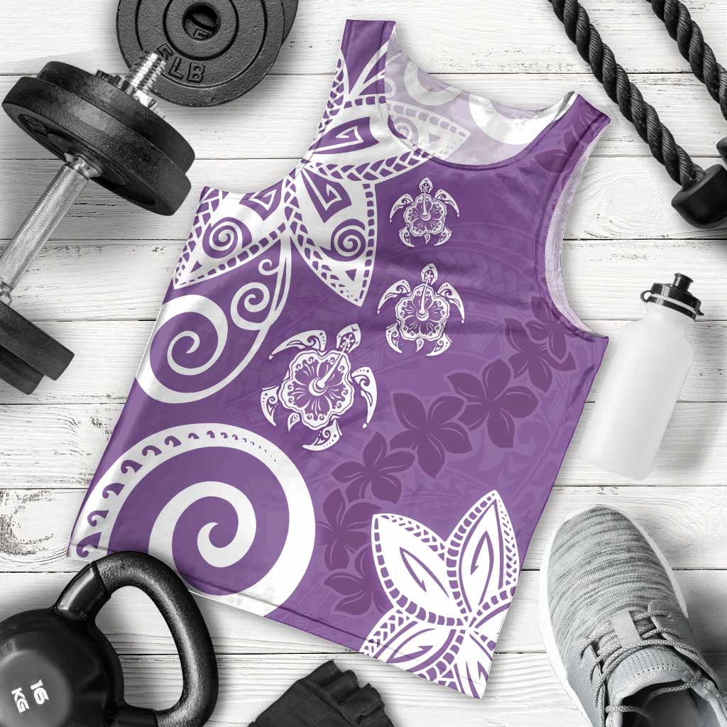 Polynesia Men Tank Top Purple Tribal Turtle Floral Pattern LT05 - Polynesian Pride