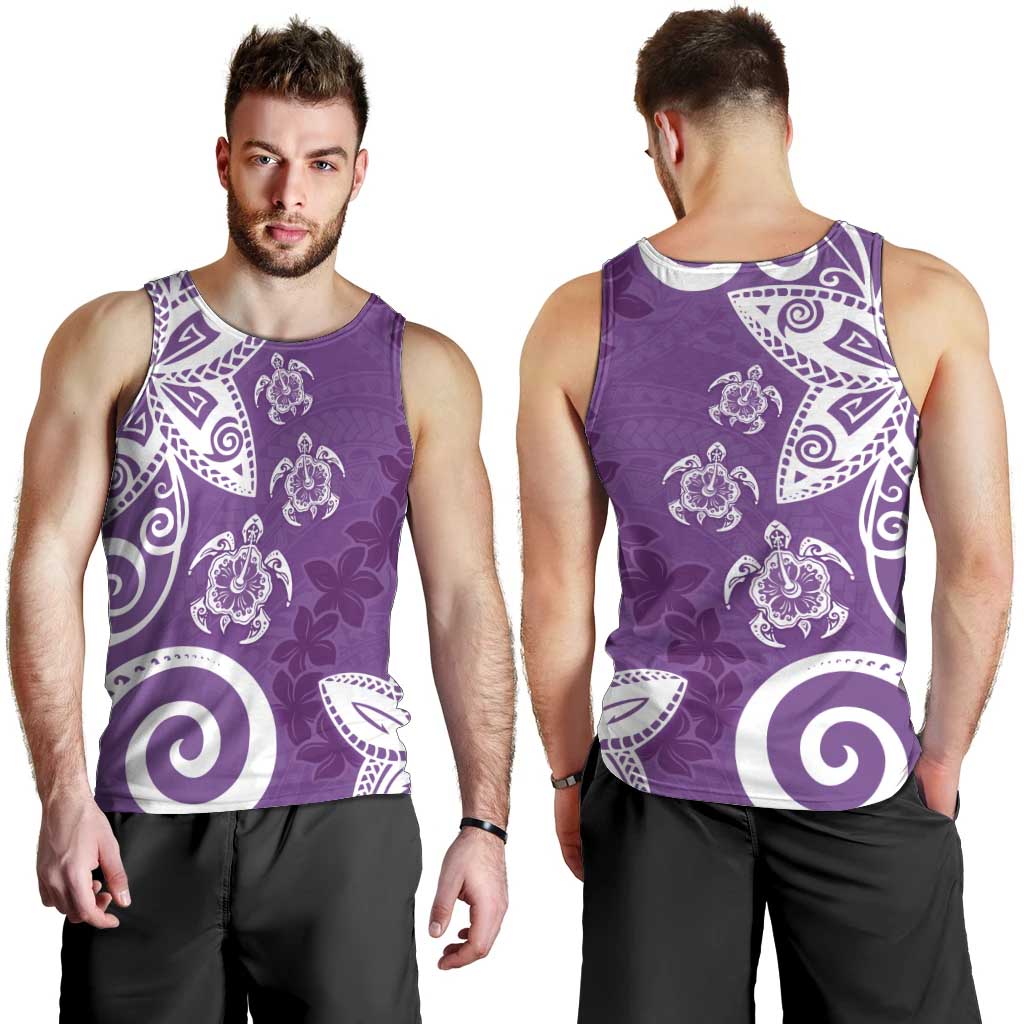 Polynesia Men Tank Top Purple Tribal Turtle Floral Pattern LT05 - Polynesian Pride