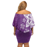 Polynesia Off Shoulder Short Dress Purple Tribal Turtle Floral Pattern LT05 - Polynesian Pride