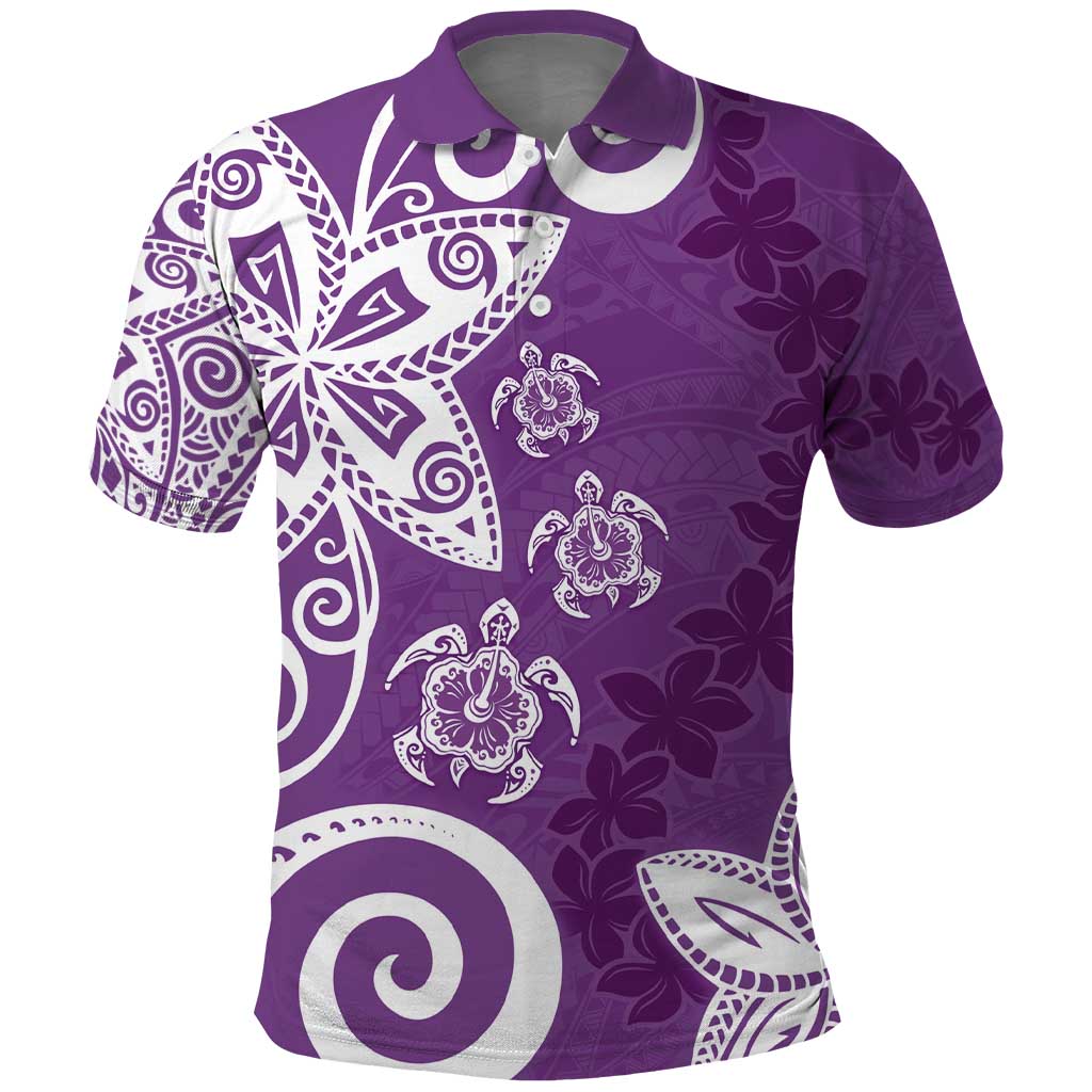 Polynesia Polo Shirt Purple Tribal Turtle Floral Pattern