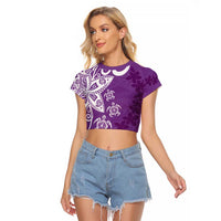 Polynesia Raglan Cropped T Shirt Purple Tribal Turtle Floral Pattern LT05 Female Purple - Polynesian Pride