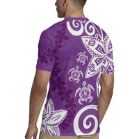 Polynesia Rugby Jersey Purple Tribal Turtle Floral Pattern