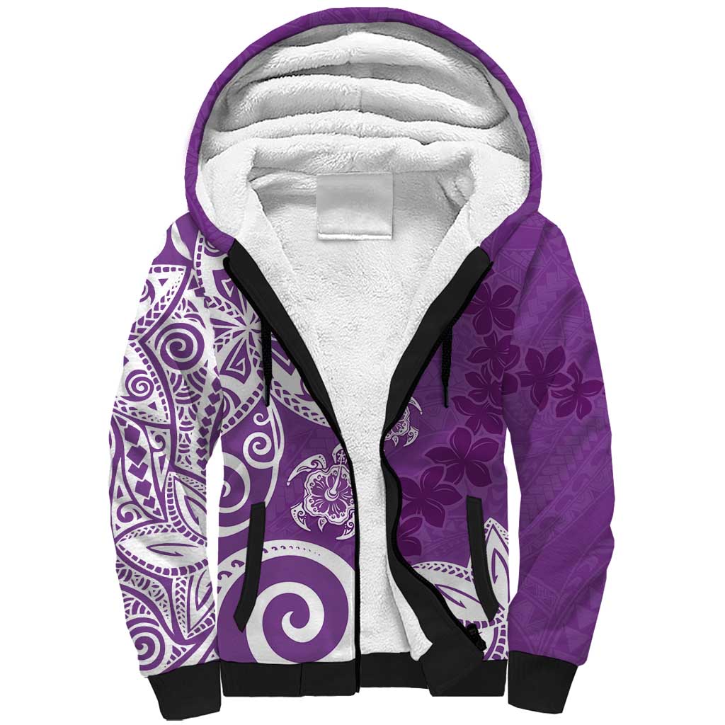 Polynesia Sherpa Hoodie Purple Tribal Turtle Floral Pattern LT05 Unisex Purple - Polynesian Pride