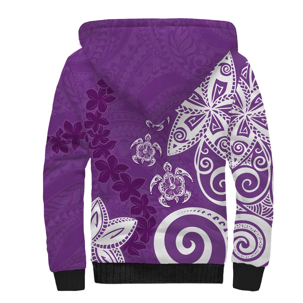 Polynesia Sherpa Hoodie Purple Tribal Turtle Floral Pattern LT05 - Polynesian Pride