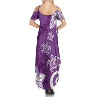 Polynesia Summer Maxi Dress Purple Tribal Turtle Floral Pattern LT05 - Polynesian Pride