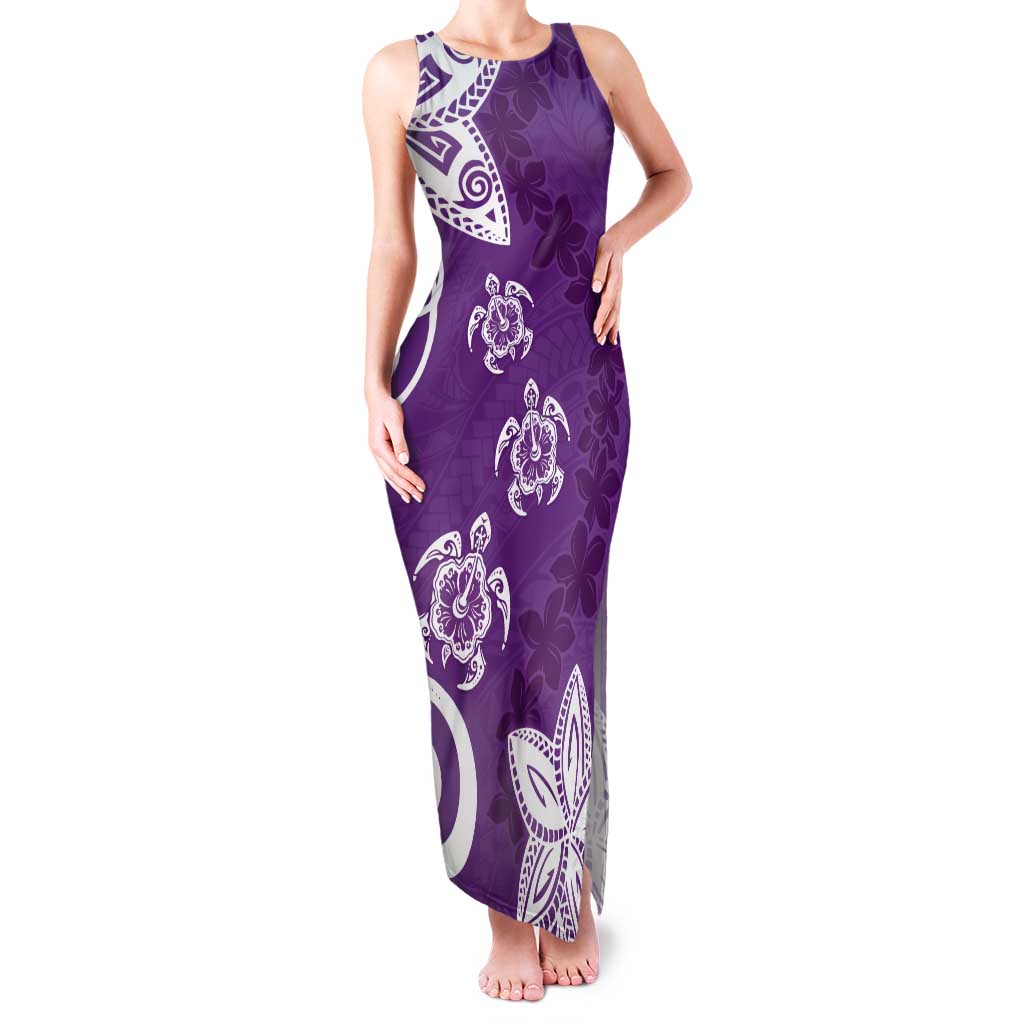 Polynesia Tank Maxi Dress Purple Tribal Turtle Floral Pattern LT05 Women Purple - Polynesian Pride