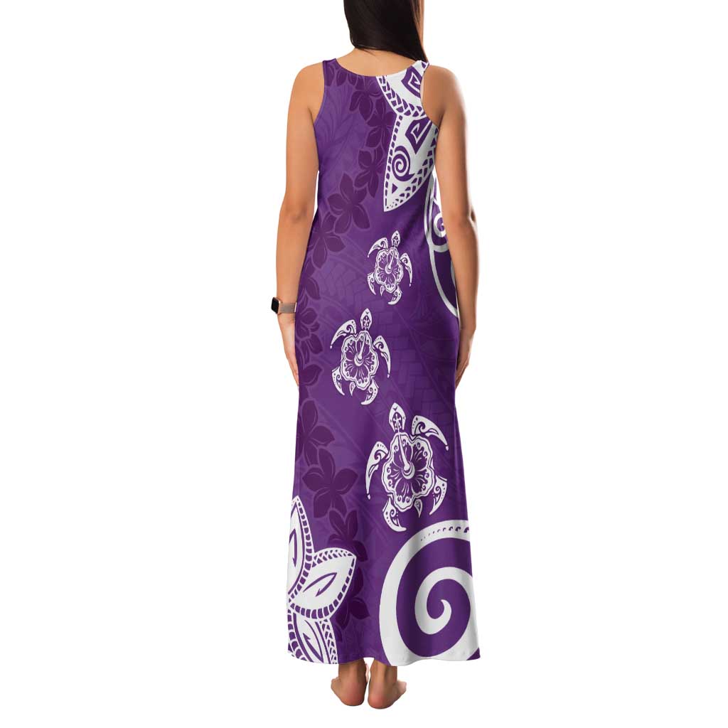 Polynesia Tank Maxi Dress Purple Tribal Turtle Floral Pattern LT05 - Polynesian Pride
