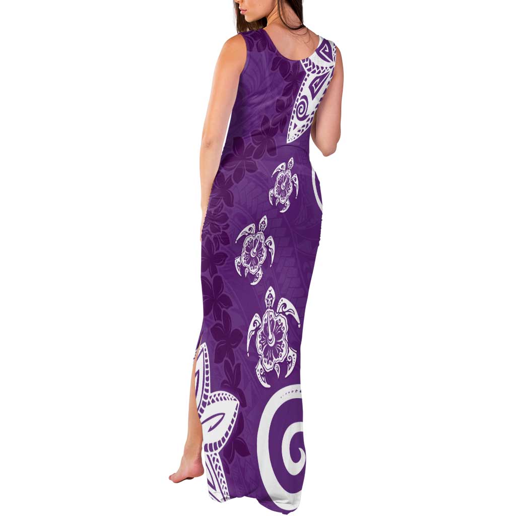 Polynesia Tank Maxi Dress Purple Tribal Turtle Floral Pattern LT05 - Polynesian Pride
