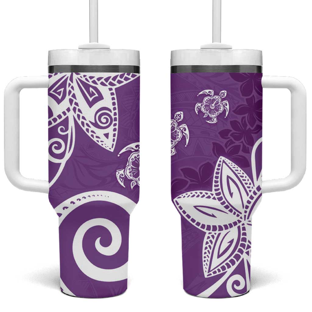 Polynesia Tumbler With Handle Purple Tribal Turtle Floral Pattern LT05 One Size: 40 oz Purple - Polynesian Pride
